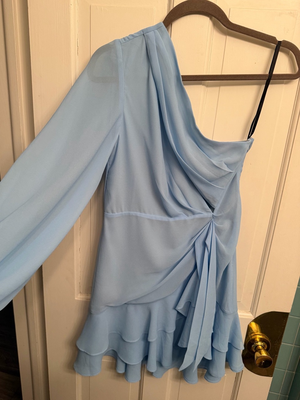 Michael Costello Powder Blue One-Shoulder Ruffle Dress - Picture 3 of 6